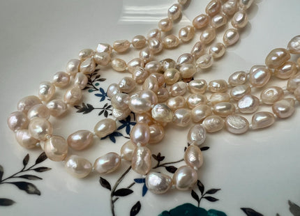 54 inches 8-9 x 10-11 mm Genuine Natural Colors Freshwater Pearl Necklaces in Natural White and Pink Colors, Rice Nugget Necklace #66