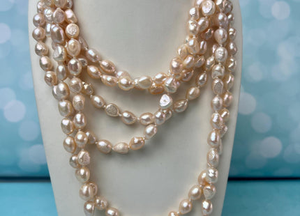 54 inches 8-9 x 10-11 mm Genuine Natural Colors Freshwater Pearl Necklaces in Natural White and Pink Colors, Rice Nugget Necklace #66
