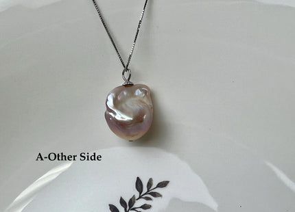 One-Of-A-Kind 18x25 mm Rare Natural Pink Baroque Pearl With .925 Sterling Silver/Gold Pendant #PD0004