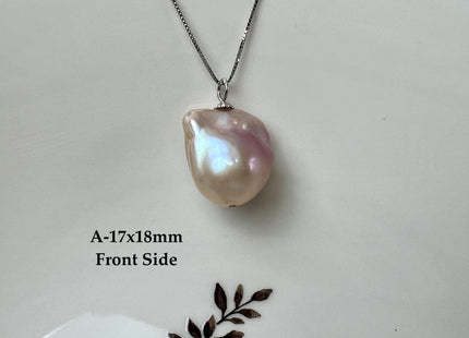 One-Of-A-Kind 18x25 mm Rare Natural Pink Baroque Pearl With .925 Sterling Silver/Gold Pendant #PD0004