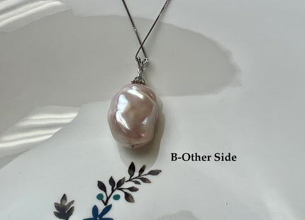 One-Of-A-Kind 18x25 mm Rare Natural Pink Baroque Pearl With .925 Sterling Silver/Gold Pendant #PD0004