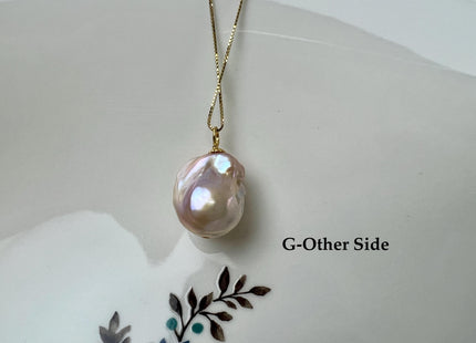 One-Of-A-Kind 16x22 mm Rare Natural Pink Baroque Pearl With .925 Sterling Silver/Gold Pendant #PD0004