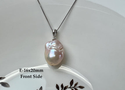 One-Of-A-Kind 16x22 mm Rare Natural Pink Baroque Pearl With .925 Sterling Silver/Gold Pendant #PD0004