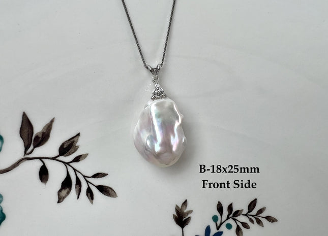 One-Of-A-Kind 18x25 mm Rare Natural White Baroque Pearl With .925 Sterling Silver/Gold Pendant #PD0005