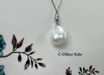 One-Of-A-Kind 18x25 mm Rare Natural White Baroque Pearl With .925 Sterling Silver/Gold Pendant #PD0005