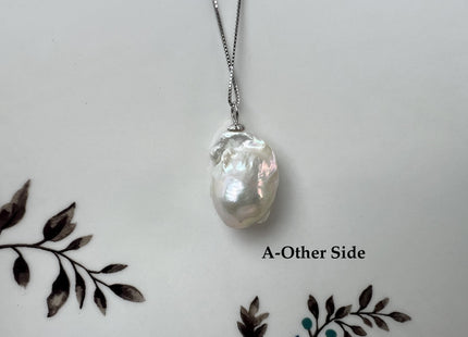One-Of-A-Kind 18x25 mm Rare Natural White Baroque Pearl With .925 Sterling Silver/Gold Pendant #PD0005