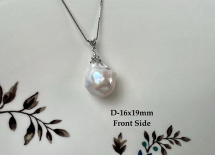 One-Of-A-Kind 18x25 mm Rare Natural White Baroque Pearl With .925 Sterling Silver/Gold Pendant #PD0005
