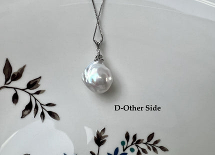 One-Of-A-Kind 18x25 mm Rare Natural White Baroque Pearl With .925 Sterling Silver/Gold Pendant #PD0005