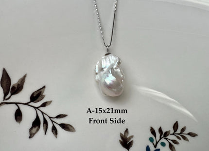 One-Of-A-Kind 18x25 mm Rare Natural White Baroque Pearl With .925 Sterling Silver/Gold Pendant #PD0005