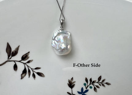 One-Of-A-Kind 18x23 mm Rare Natural White Baroque Pearl With .925 Sterling Silver/Gold Pendant #PD0005