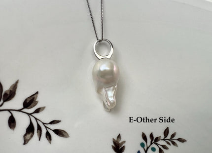 One-Of-A-Kind 18x23 mm Rare Natural White Baroque Pearl With .925 Sterling Silver/Gold Pendant #PD0005