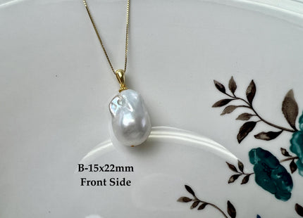 One-Of-A-Kind 15x25 mm Rare Natural White Baroque Pearl With .925 Sterling Silver/Gold Pendant #PD0006