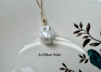 One-Of-A-Kind 15x25 mm Rare Natural White Baroque Pearl With .925 Sterling Silver/Gold Pendant #PD0006