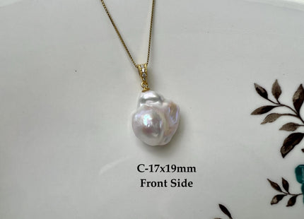 One-Of-A-Kind 15x25 mm Rare Natural White Baroque Pearl With .925 Sterling Silver/Gold Pendant #PD0006