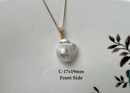 One-Of-A-Kind 15x25 mm Rare Natural White Baroque Pearl With .925 Sterling Silver/Gold Pendant #PD0006