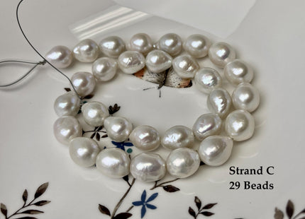 11-15mm AAA Very Rare Natural White Freshwater Edison Pearls Top Quality Super High Luster White Baroque Pearls 29-30 Beads #P3253