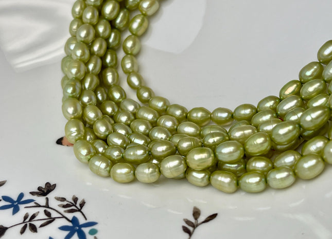 5.5-6x8-9 mm AA Rice/Oval Freshwater Pearl Beads Lime Green Color Genuine High Luster Freshwater Pearls #P3255