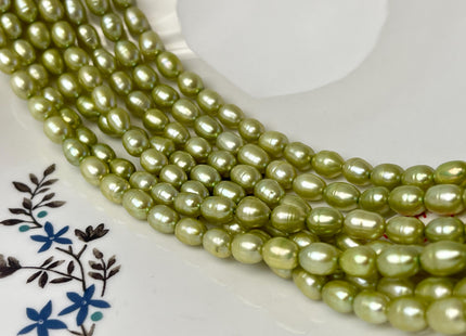 5.5-6x8-9 mm AA Rice/Oval Freshwater Pearl Beads Lime Green Color Genuine High Luster Freshwater Pearls #P3255