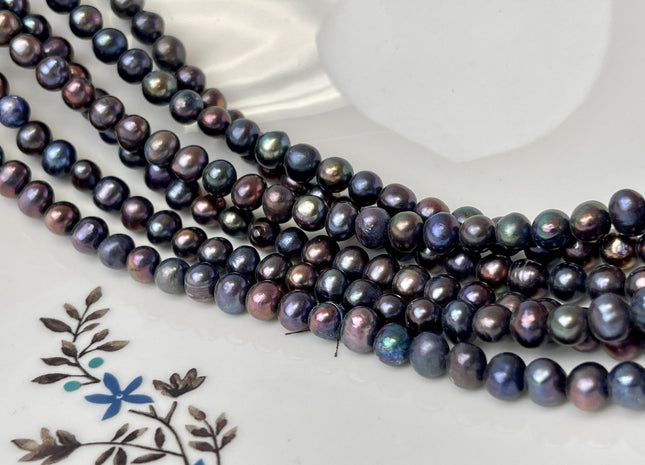 6-7 mm Dark Peacock Color Potato Freshwater Pearl Beads Genuine Freshwater Pearl Purple Rainbow Peacock Color #P3256