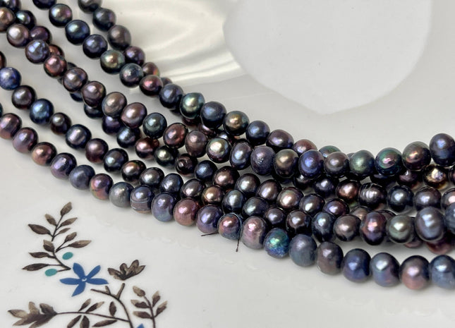 6-7 mm Dark Peacock Color Potato Freshwater Pearl Beads Genuine Freshwater Pearl Purple Rainbow Peacock Color #P3256