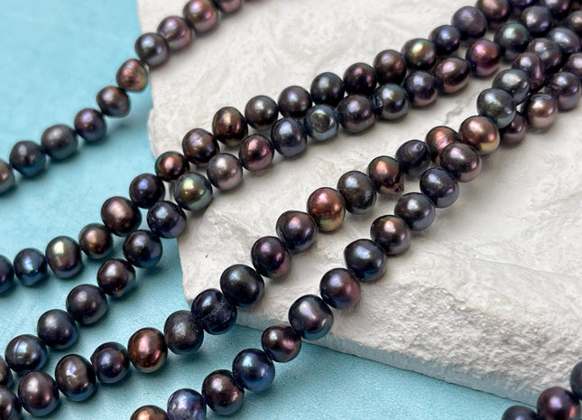 6-7 mm Dark Peacock Color Potato Freshwater Pearl Beads Genuine Freshwater Pearl Purple Rainbow Peacock Color #P3256