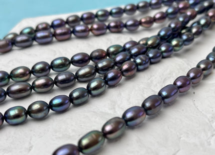 6x7-8 mm AAA Rainbow Peacock Color Rice/Oval Freshwater Pearls Peacock Color Genuine High Luster Freshwater Pearl Beads #P3260