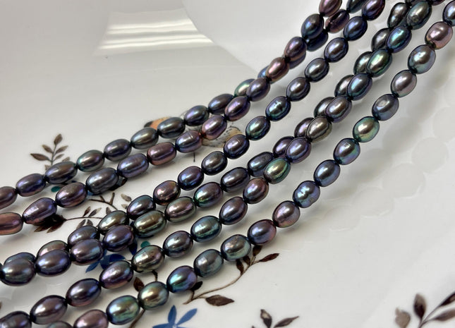 6x7-8 mm AAA Rainbow Peacock Color Rice/Oval Freshwater Pearls Peacock Color Genuine High Luster Freshwater Pearl Beads #P3260