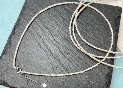 14/15.5 Inches Natural Tiny White Seed Pearl Chocker Necklace W/Silver Clasp Gift For Her #NK0001