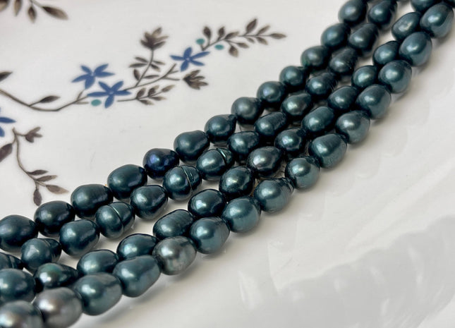 7x9-10 mm Dark Navy Color Freshwater Rice Oval Pearl Beads Genuine Dark Blue Navy Freshwater Pearls #1537