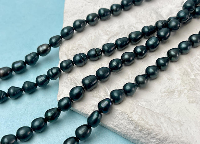 7x9-10 mm Dark Navy Color Freshwater Rice Oval Pearl Beads Genuine Dark Blue Navy Freshwater Pearls #1537