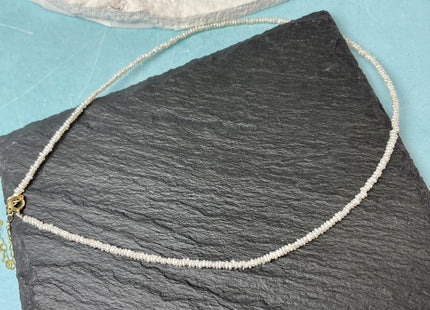 14/15.5 Inches Natural Tiny White Seed Pearl Chocker Necklace W/Silver Clasp Gift For Her #NK0001
