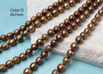 5.5-6x7-10 mm Copper Brown Orange Champagne Purple Color Freshwater Rice/Oval Pearls Genuine Rice Pearl Beads #P3244