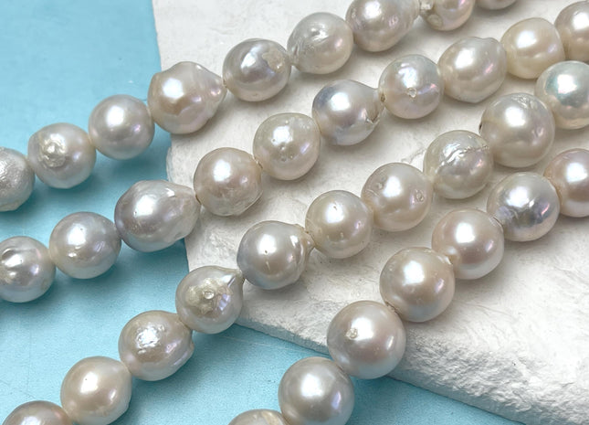 12-16 mm Jumbo Size Large Hole Freshwater Baroque Edison Pearl Beads Hole Size 2.2 mm Natural White Large Hole Baroque Pearl Beads #1656