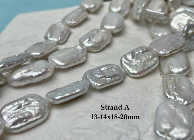 12-14x18-20 mm AA Natural White Rectangle Coin Freshwater Pearl Beads Genuine Rectangular Coin Freshwater Pearls 22 Beads #P3264