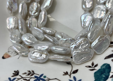 12-14x18-20 mm AA Natural White Rectangle Coin Freshwater Pearl Beads Genuine Rectangular Coin Freshwater Pearls 22 Beads #P3264