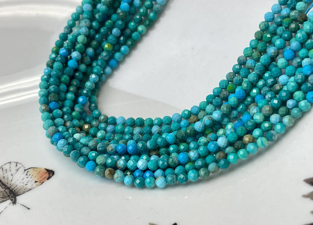 3 mm AAA Faceted Round Tiny Turquoise Gemstone Beads 15.5 Inches Strand #4750