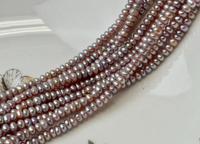 2x4mm AAA Large Hole Natural Mauve Pink Round Button Freshwater Pearls Hole Size 1.2mm Genuine High Luster Seed Pearl 7.5 Inches #P3266