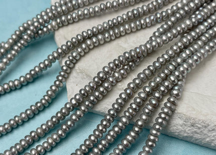 2x4mm AAA Large Hole Gray Color Round Button Freshwater Pearls Hole Size 1.2mm Genuine High Luster Seed Pearl 7.5 Inches #P3265