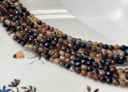 4mm Faceted Round Coffee Brown Agate Gemstone Beads #4751