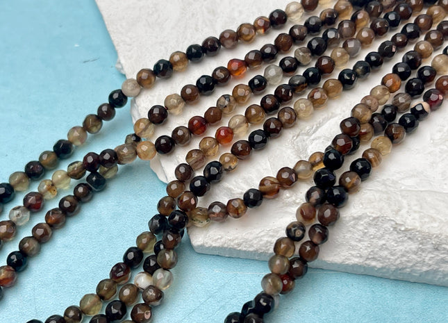 4mm Faceted Round Coffee Brown Agate Gemstone Beads #4751