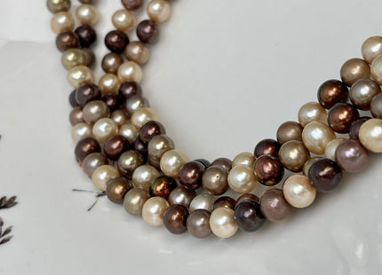 7.5-8 mm AA Mixed Color Off Round Freshwater Pearl Mixed Beige Brown Color Genuine Freshwater Pearl 58 Beads #P3263