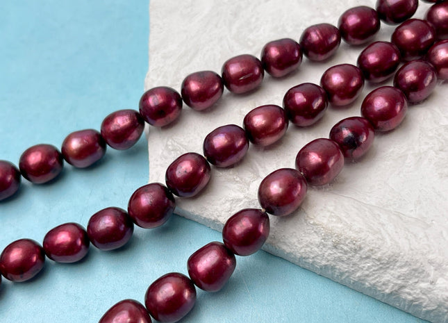 10x11 mm Burgundy Red Color Rice/Oval Freshwater Pearl Beads Genuine Freshwater Pearl 37 Beads #P3268