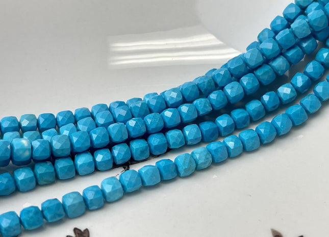 5mm 6mm Micro Faceted Cube Dice Square Shape Multi Blue Turquoise Gemstone Beads 15.5 Inches #4753