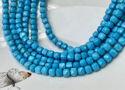 5mm 6mm Micro Faceted Cube Dice Square Shape Multi Blue Turquoise Gemstone Beads 15.5 Inches #4753