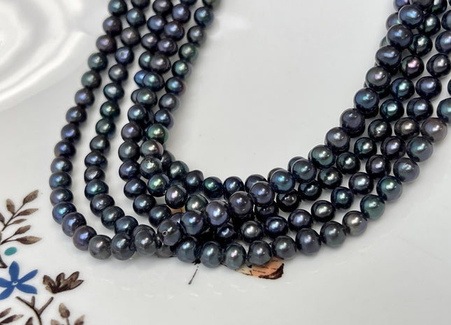 4.5-5 mm AAA Dark Blue Green Peacock Color Freshwater Pearl Bead Genuine Peacock Off Round Freshwater Pearls 86 Beads #P3245