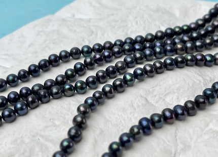 4.5-5 mm AAA Dark Blue Green Peacock Color Freshwater Pearl Bead Genuine Peacock Off Round Freshwater Pearls 86 Beads #P3245