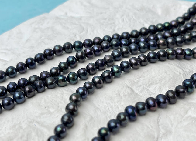 4.5-5 mm AAA Dark Blue Green Peacock Color Freshwater Pearl Bead Genuine Peacock Off Round Freshwater Pearls 86 Beads #P3245