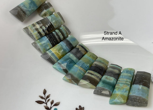 8-12 mm Faceted Rectange Prism Amazonite Green Onyx Labradorite Gemstone Beads Genuine Natural Mixed Gemstones 8 Inches Strand #4733