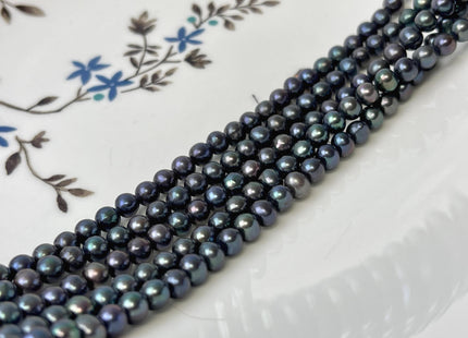 4.5-5 mm AAA Dark Blue Green Peacock Color Freshwater Pearl Bead Genuine Peacock Off Round Freshwater Pearls 86 Beads #P3245