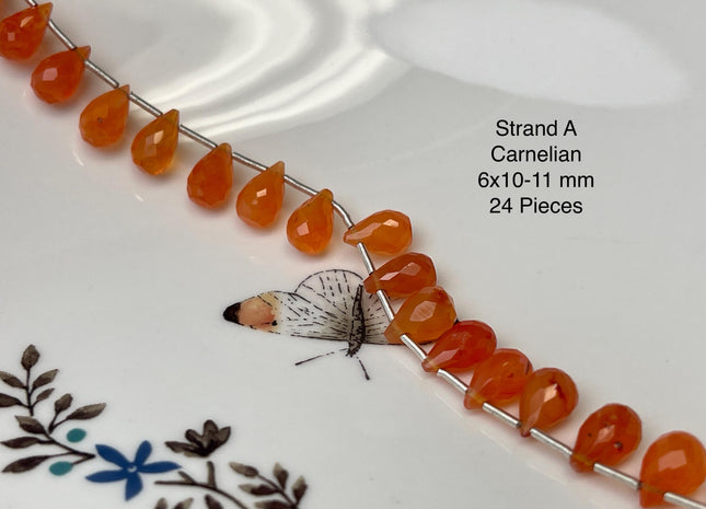 6x11 mm Faceted Smooth Briolette Amethyst Moonstone Carnelian Onyx Gemstone Beads Genuine Natural Mixed Gemstones 8 Inches Strand #4734